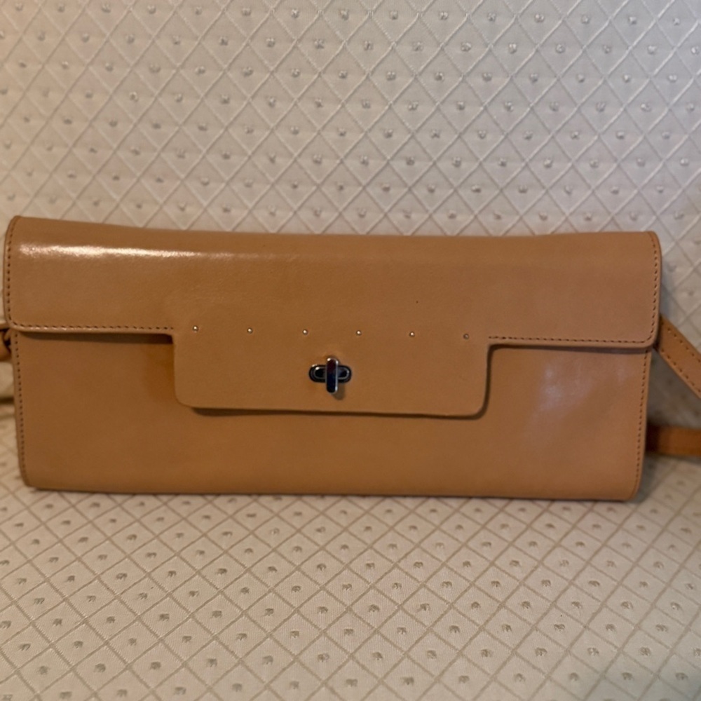 Monsac Tan Leather Minimalist Shoulder Bag. Preowned. 10 1/2” long X 5” high. - Picture 4 of 14